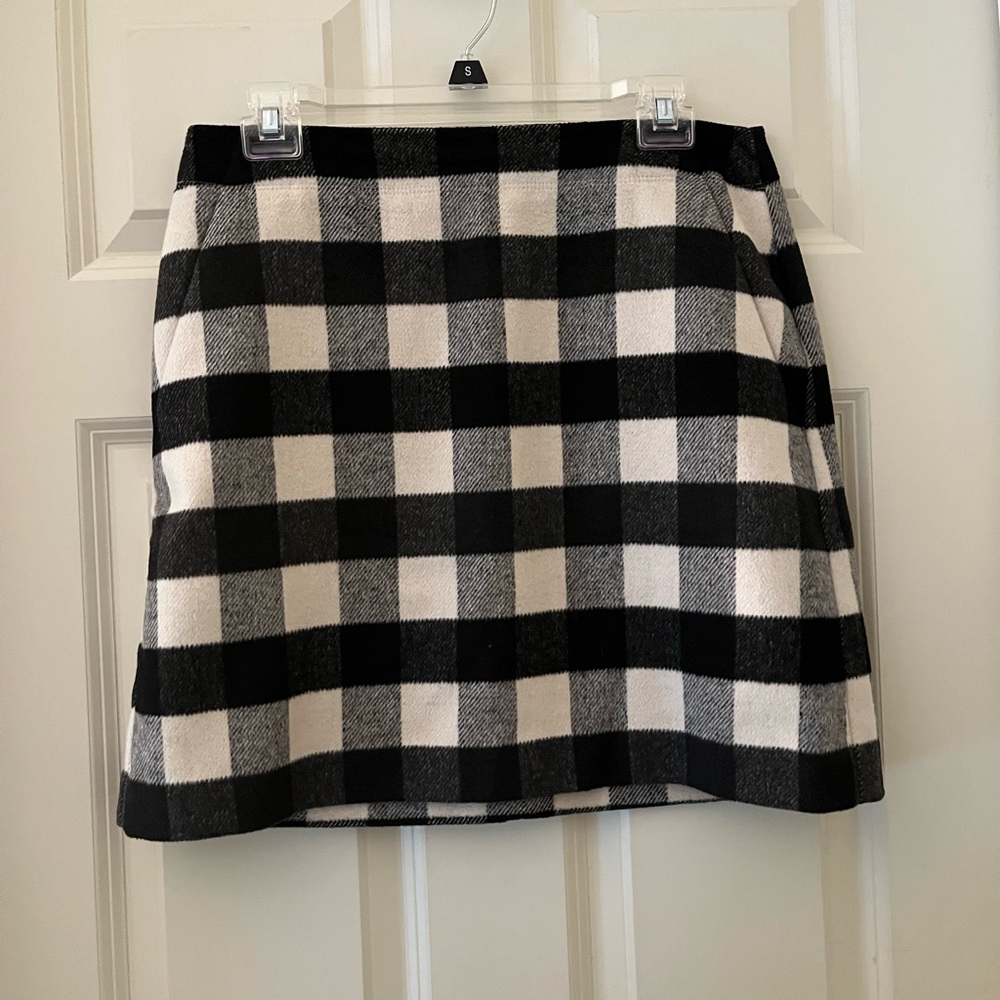 Women’s Loft Wool Blend Mini Skirt Buffalo Plaid Print Black/Off white Size 8